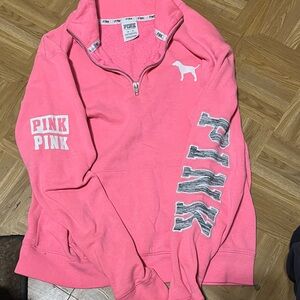 PINK Victoria's Secret Women's Bright Pink Quarter-Zip Sweater